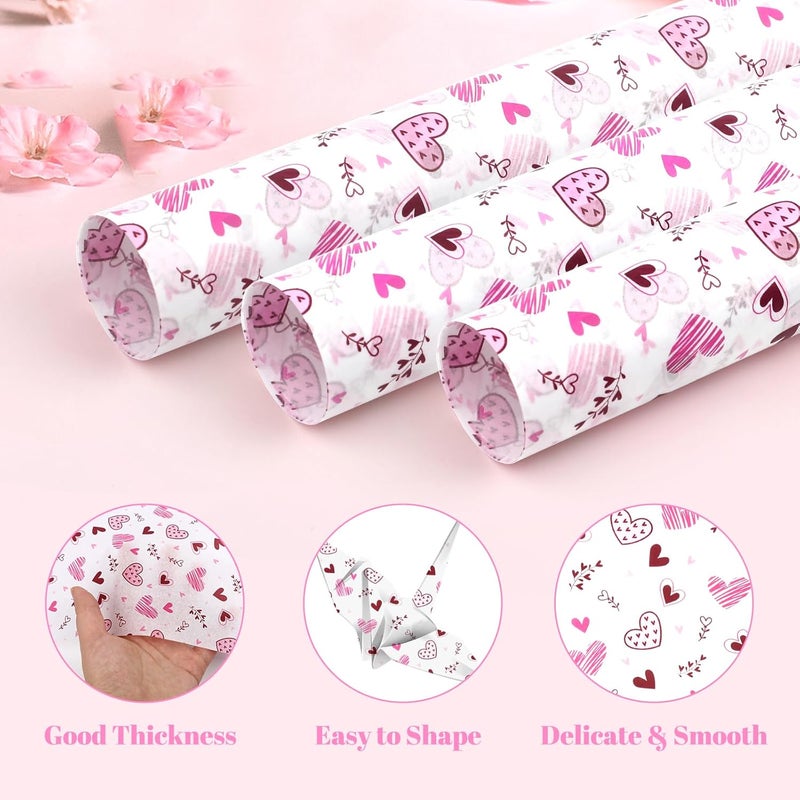 Ethanberg 60 Sheets Gift Wrapping Tissue Paper Bulk, Pink Heart Blossom Tissue Paper for Gift Bags, Decorative Art Papers for DIY Crafts Wedding Birthday Baby Showers Holiday Party Decor, 20x14 Inches - Image 3